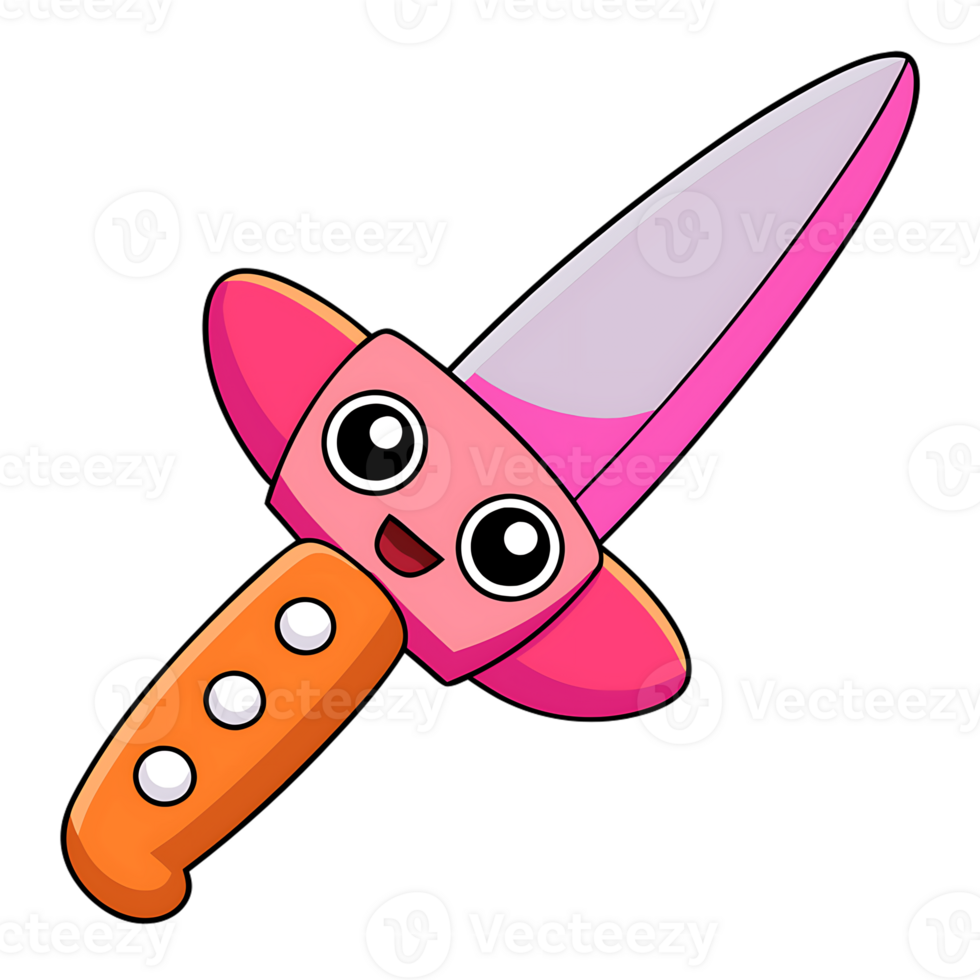 Delightful kawaii knife with cheerful face png
