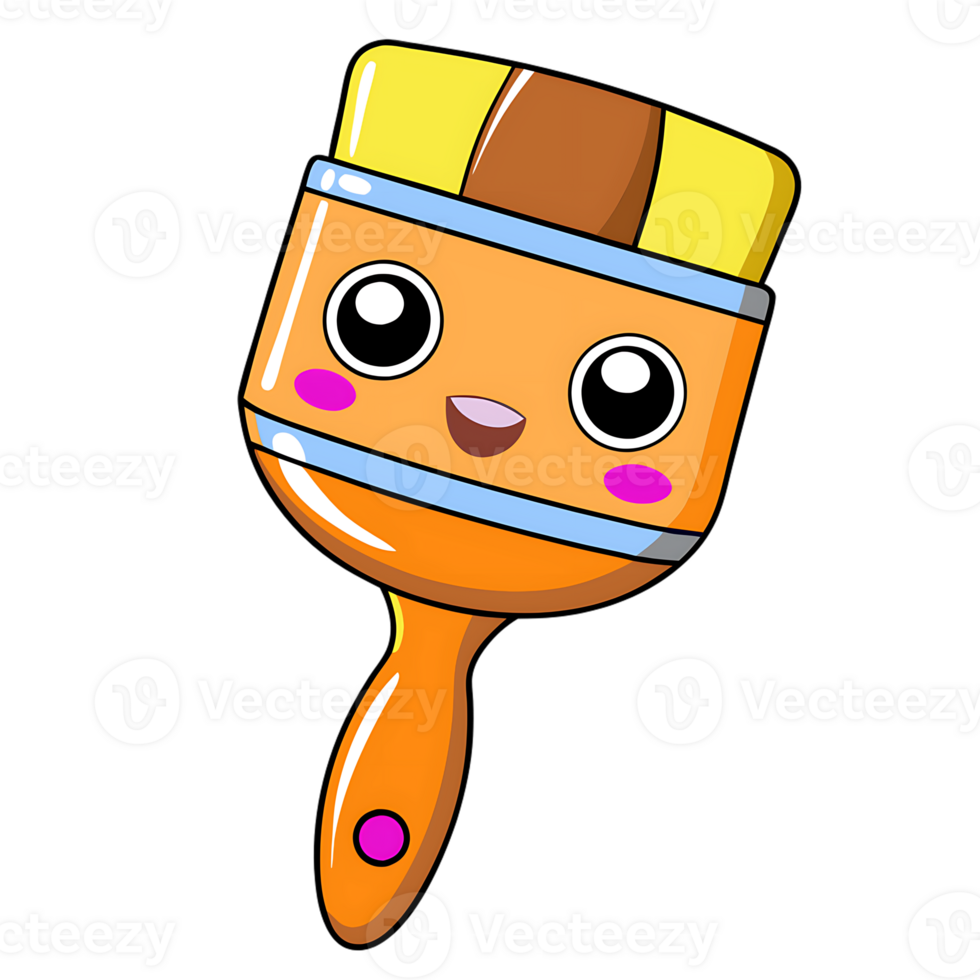Cute kawaii paintbrush character with smiling face and vibrant colors png