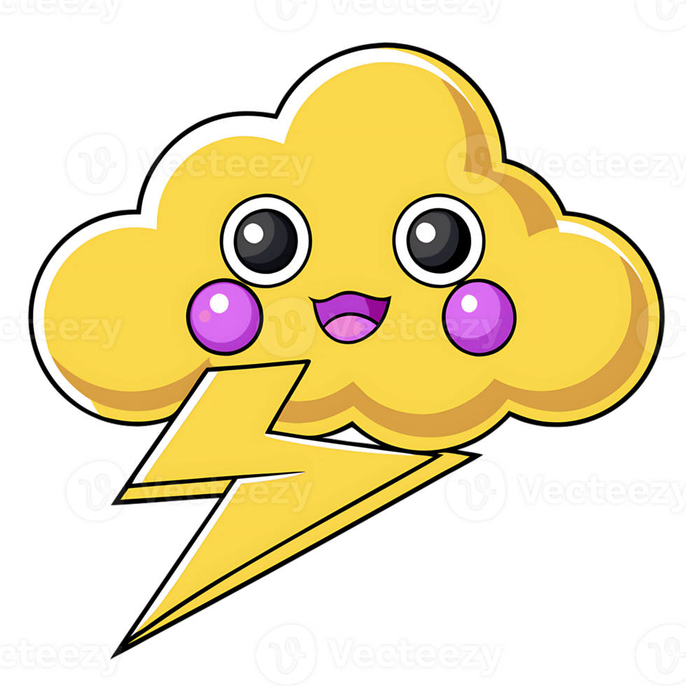 Delightful kawaii thundercloud character with playful expression png