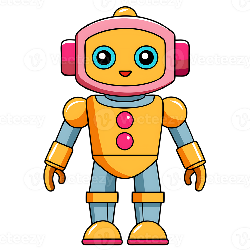 Adorable kawaii robot with playful expressions png