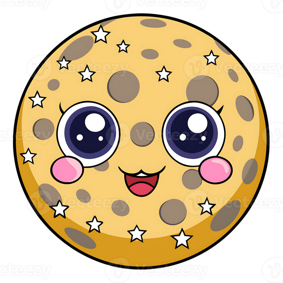 Whimsical kawaii moon character smiling png