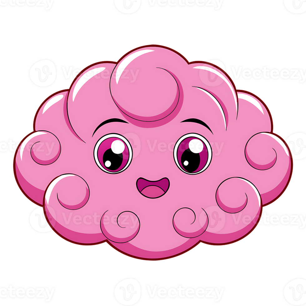 Kawaii pink cloud with smiling face and big eyes on transparent background png