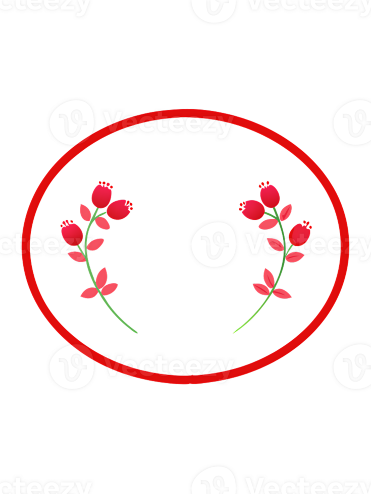 Decorative oval border featuring delicate red flowers on a light background png