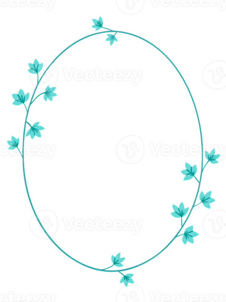 Elegant turquoise flower border with delicate leaves for framing images or texts png