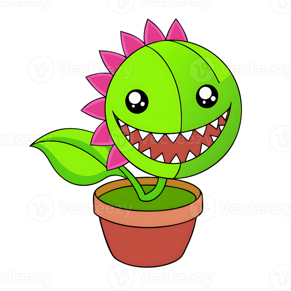 Kawaii venus flytrap with smiling face on transparent background png