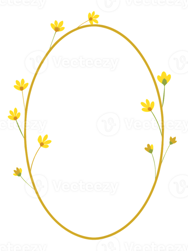 Delicate border of yellow flowers encircles an empty space for creative use png