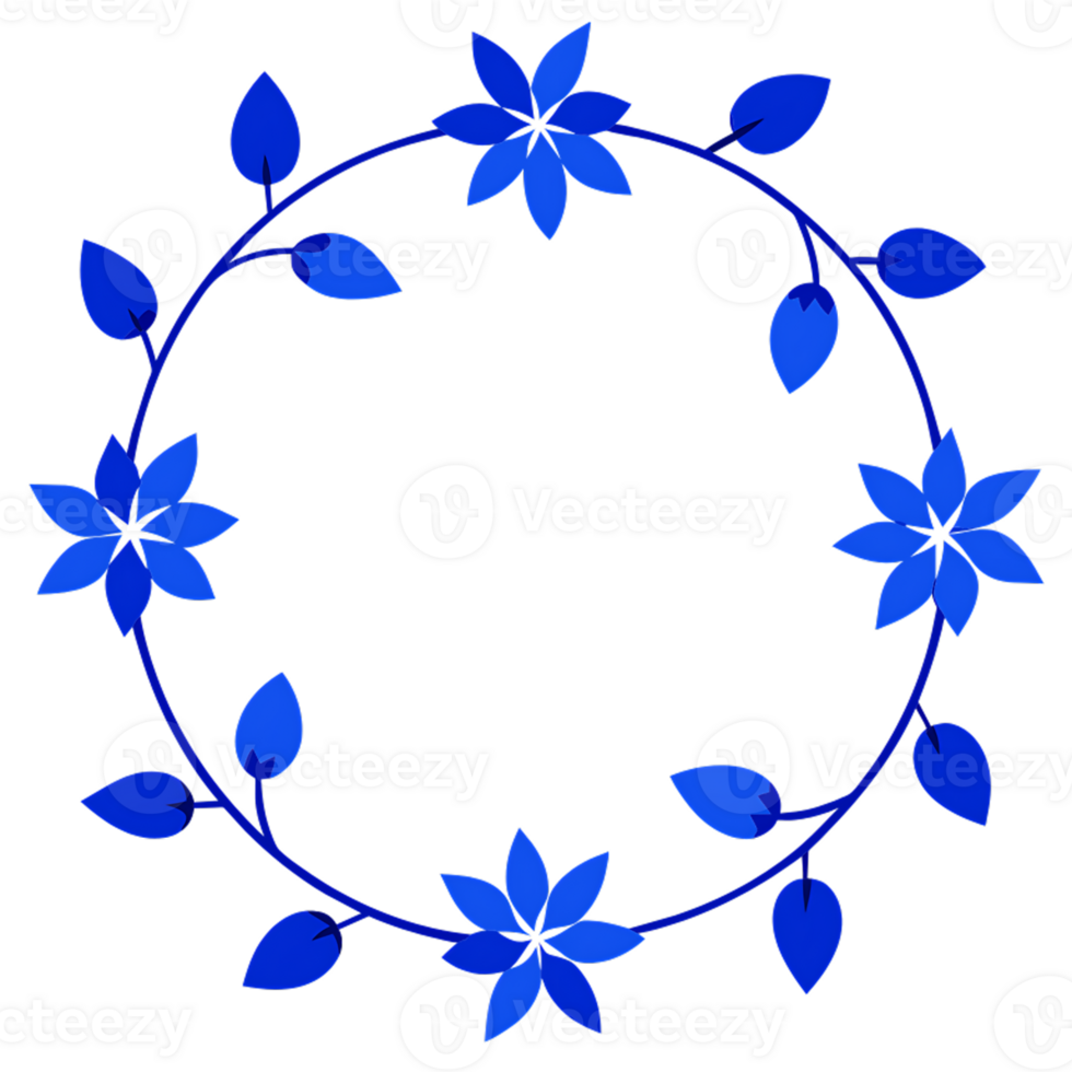 Blue floral arrangement with a delicate border for decoration purposes png
