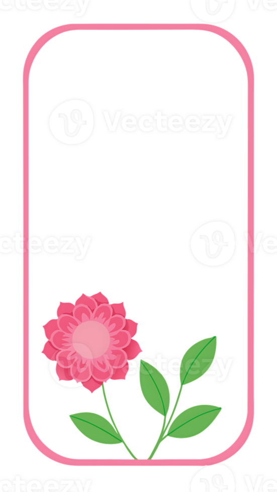 Slim pink flower border on with room for text or designs png