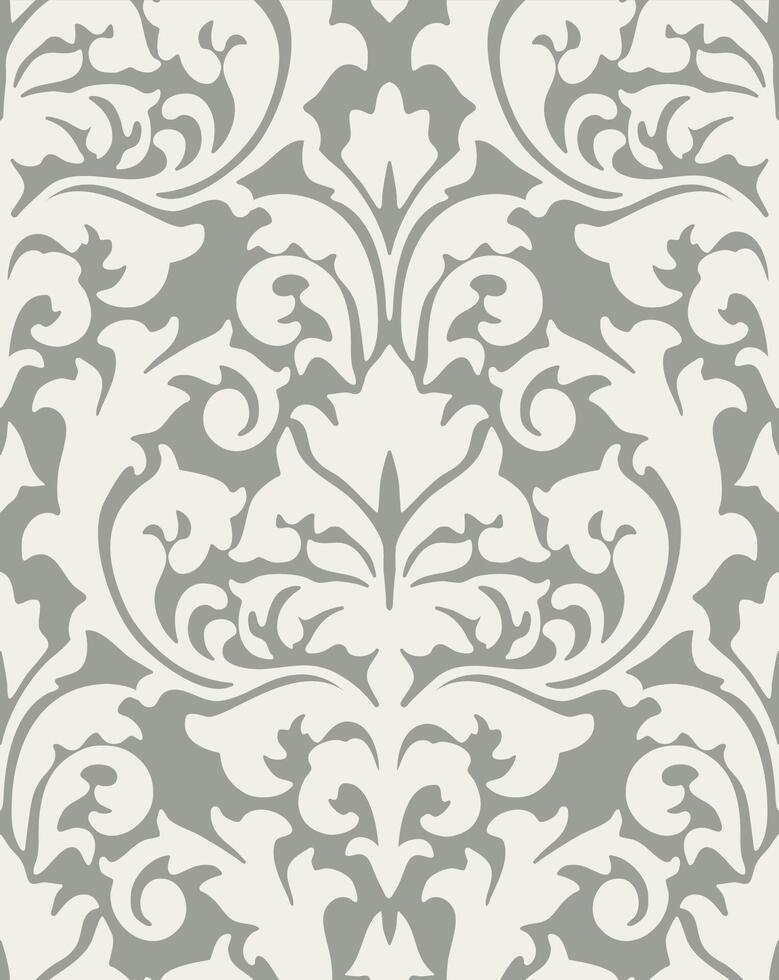 Sophisticated seamless damask pattern in gray and white with detailed floral and ornamental elements. vector