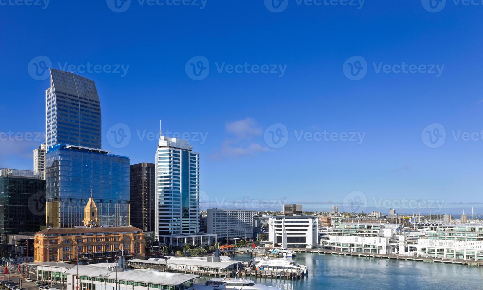 Scenic panoramic views of Auckland skyline and financial downtown centre photo