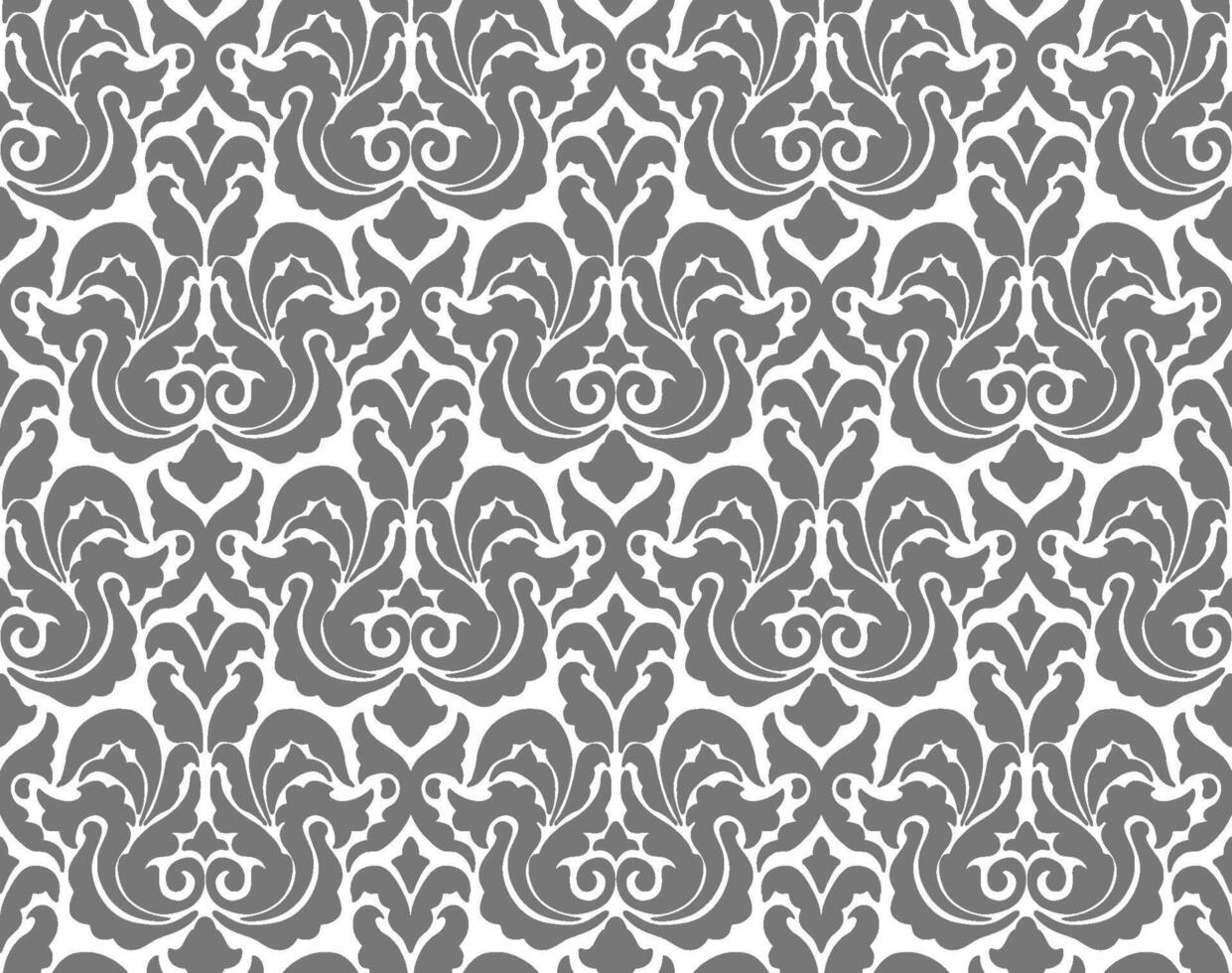 Damask seamless pattern. Gray damask pattern with symmetrical floral motifs for wallpaper and interior design themes. vector