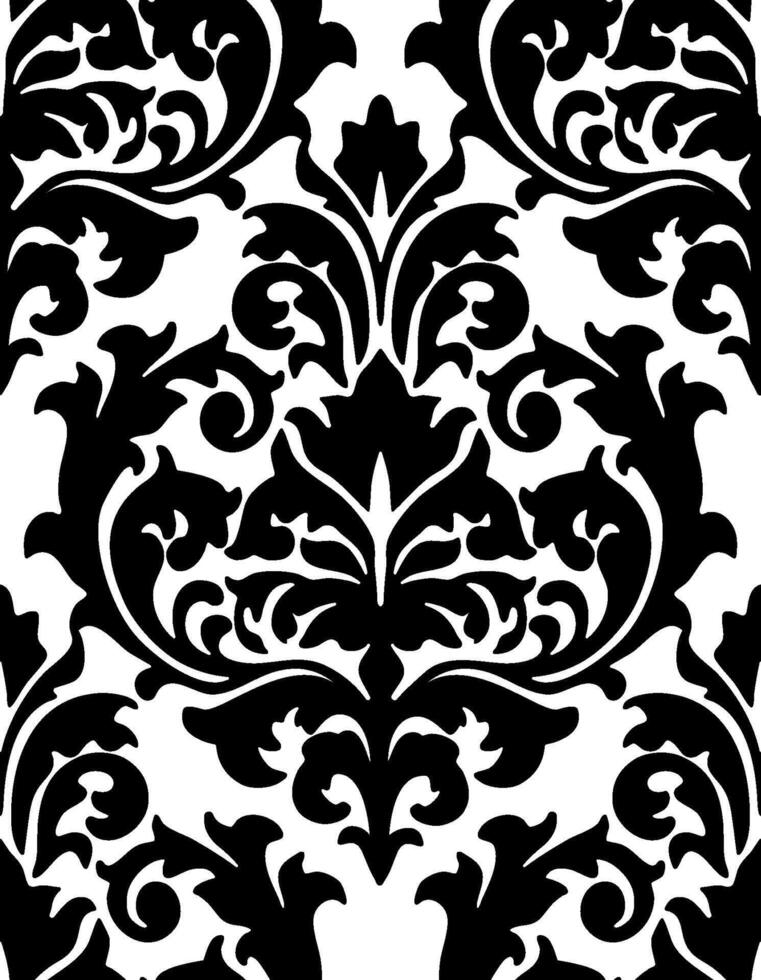 Damask seamless pattern. Elegant black and white damask pattern with ornate floral design for luxury decor or textiles. vector