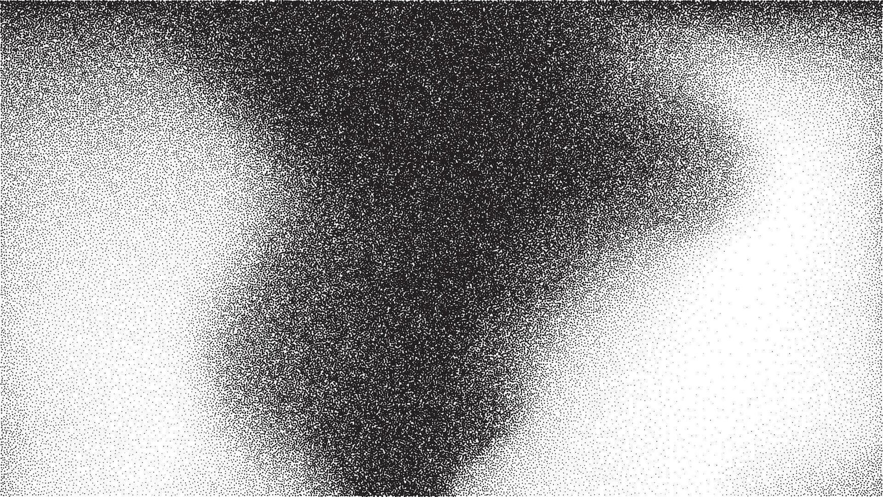 Noise gradient grain background with abstract black and white effect. Paint brush dots and shapes on grainy sand paper. Wavy spray grunge with dark space circles and vintage splatter fluid. vector