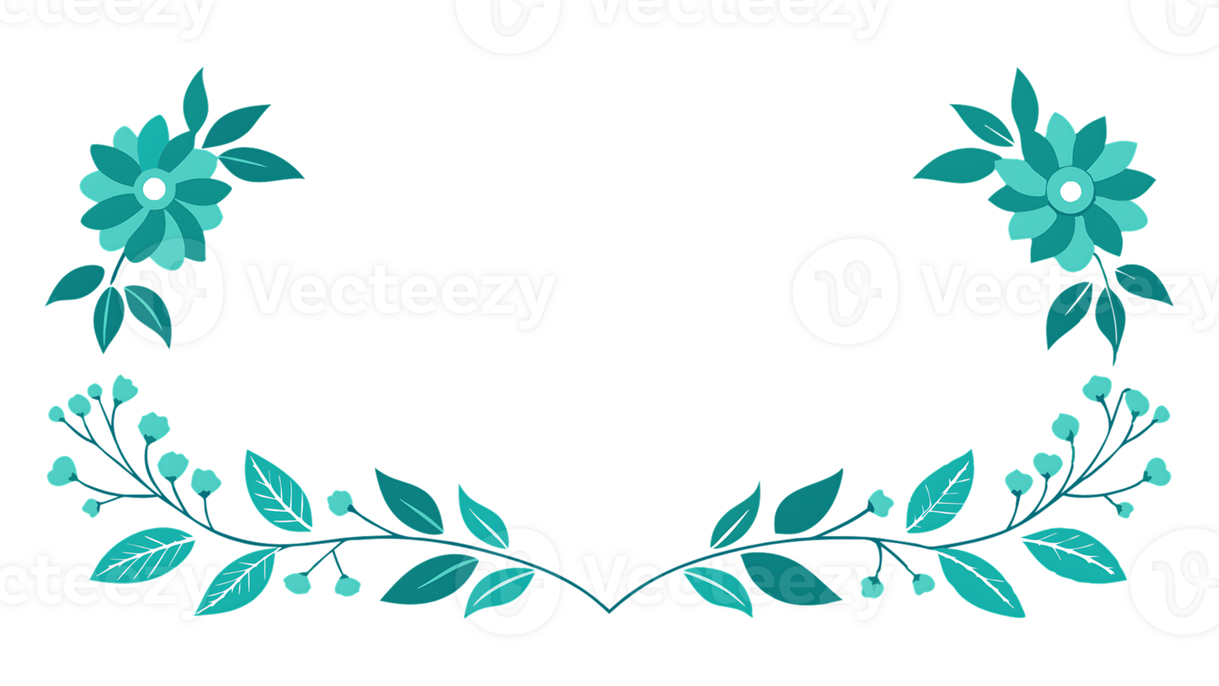 Teal delicate flowers border for wedding themes and invitations design png
