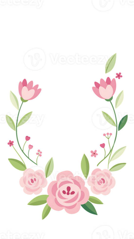 Pink flower border design for a spring wedding invitation card layout png