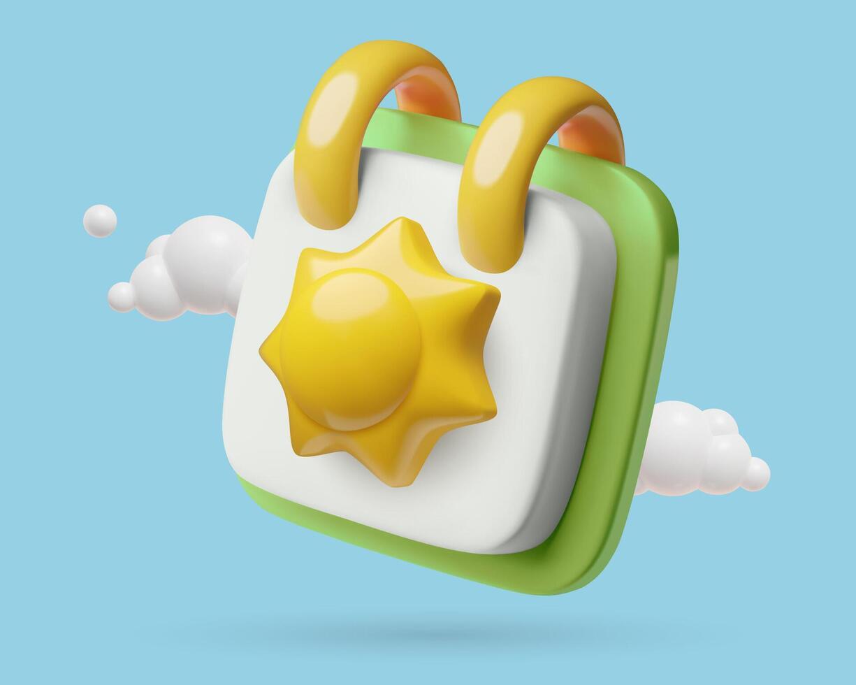 3d calendar icon with sun, summer vacation season reminder illustration vector