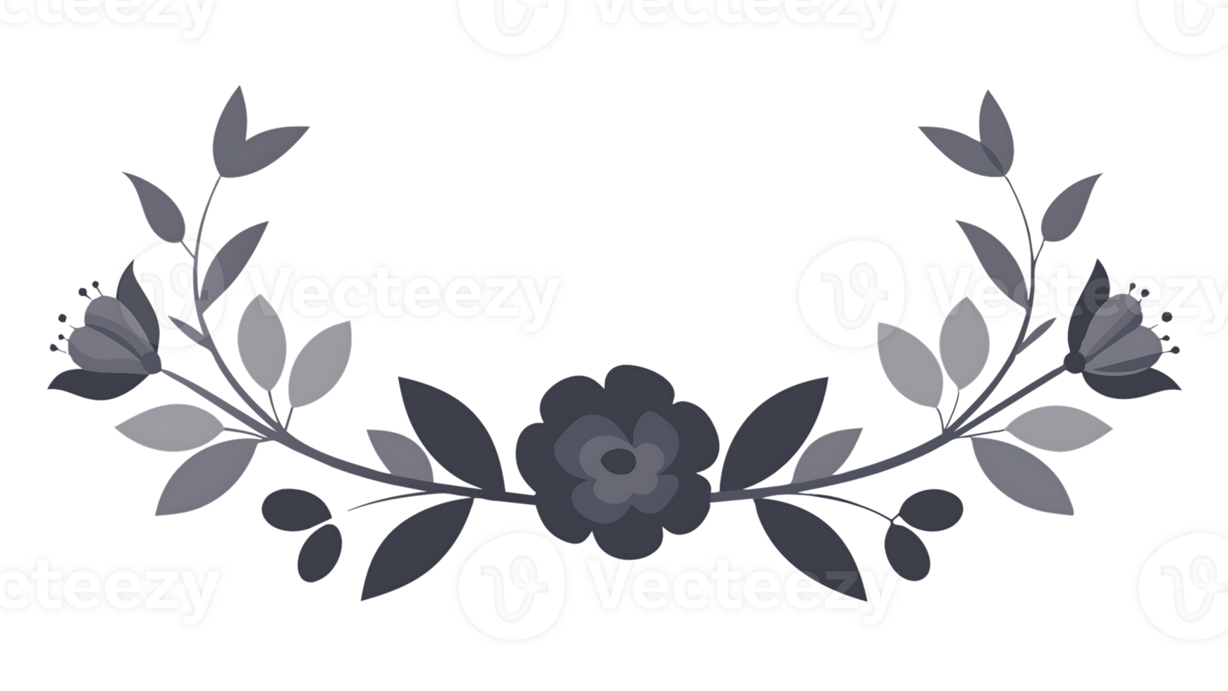 Elegant dark grey floral border ideal for wedding invitations or decor elements png
