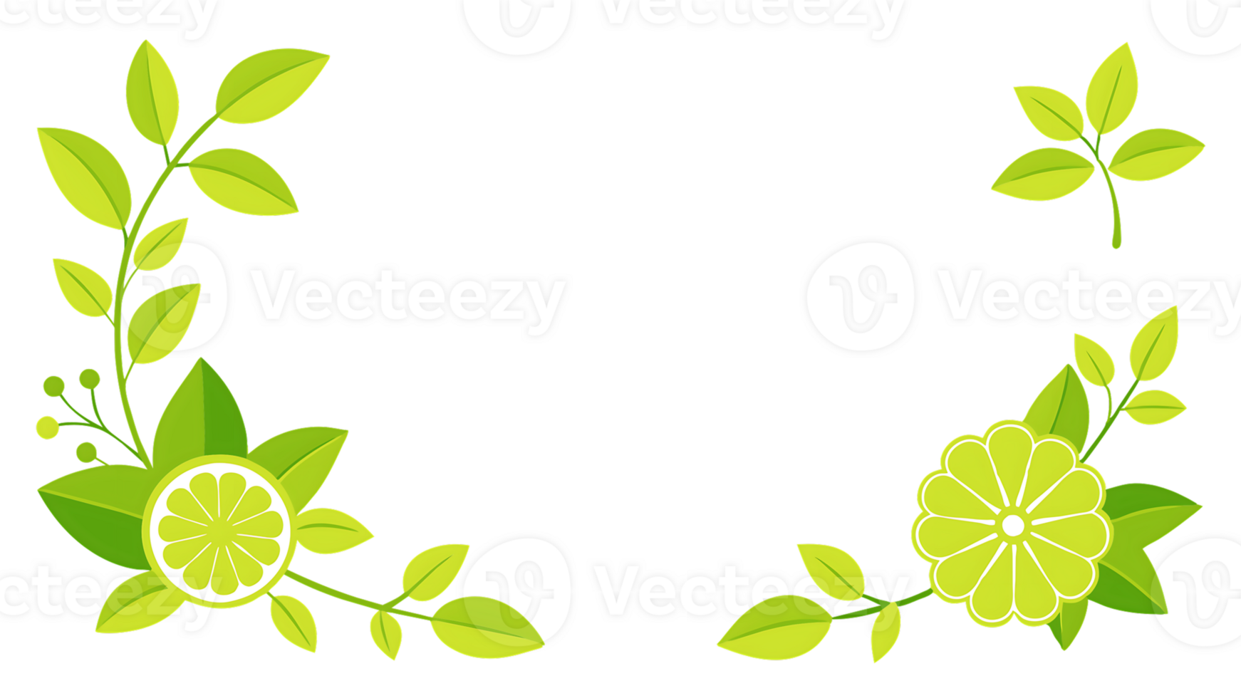 Lime green floral border design for wedding invitations and decor elements png