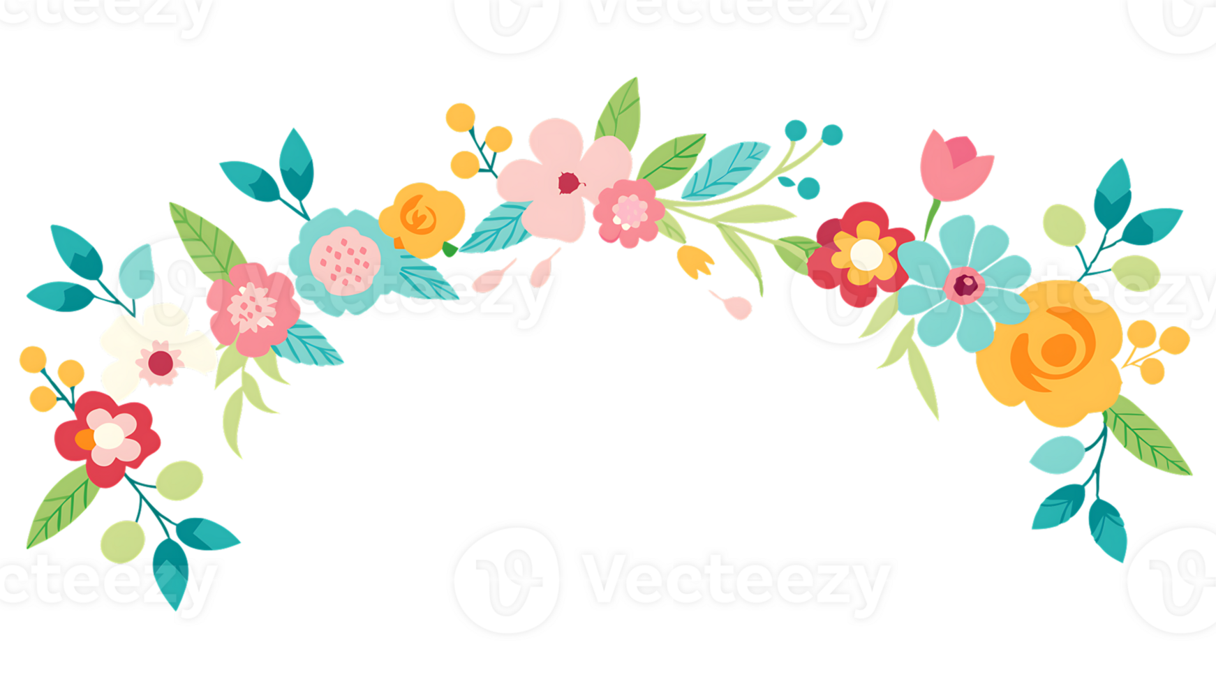 Delicate multicoloured flower border for summer wedding invitations or decor png