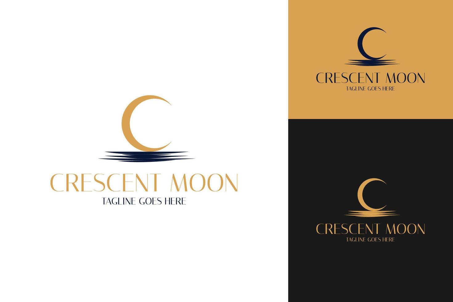 crescent moon with sea waves logo design template illustration vector