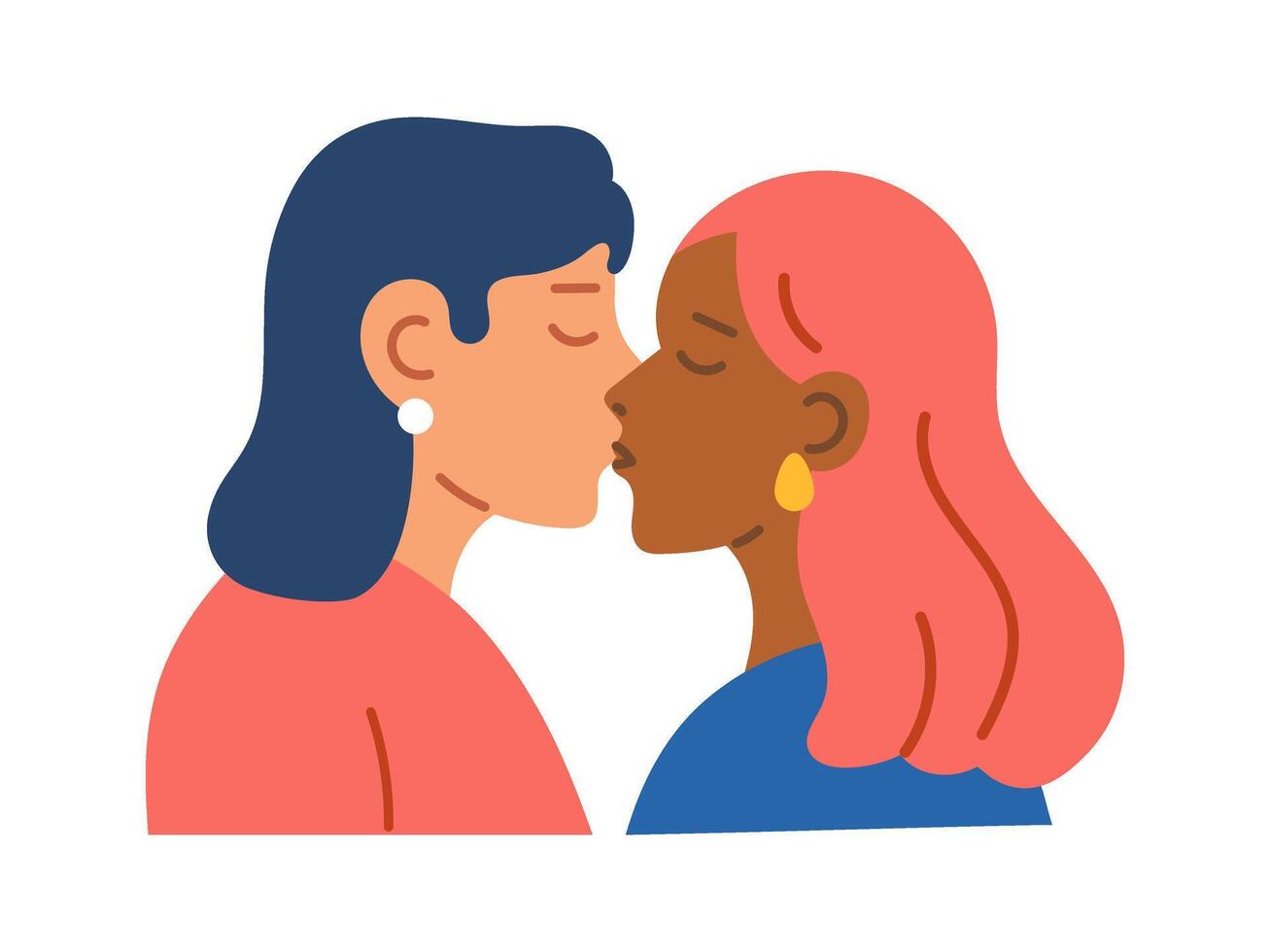 illustration depicting a romantic kiss between two women, showcasing love and affection. LGBT gay pride design element. Lesbian girls. vector