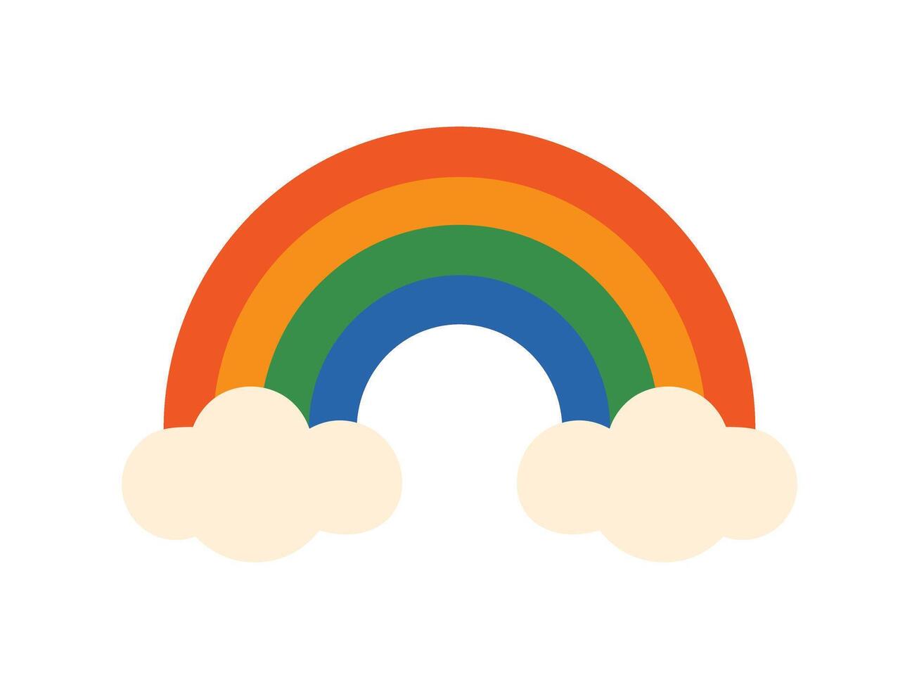 rainbow illustration featuring vibrant arc with soft white clouds. LGBT pride design. Childish or baby element. vector