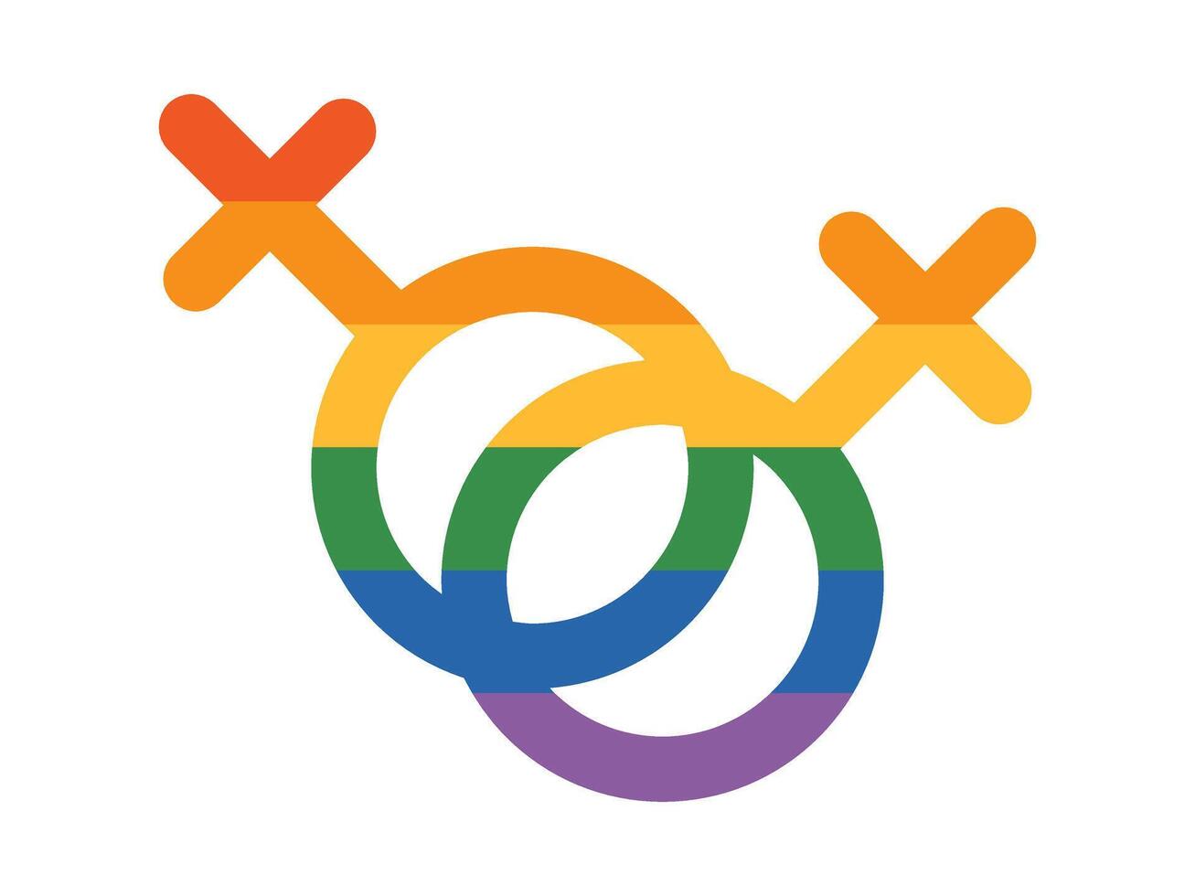Colorful illustration of interlocking lesbian gender female symbols featuring the rainbow design, representing LGBTQ gay pride and gender diversity. LGBT unity and inclusivity. vector