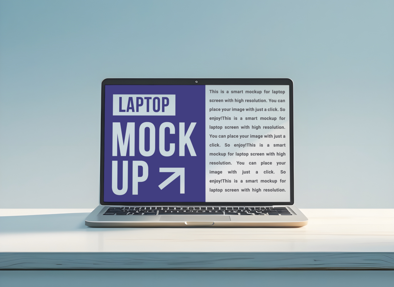 Laptop screen mockup on white table with blue background psd