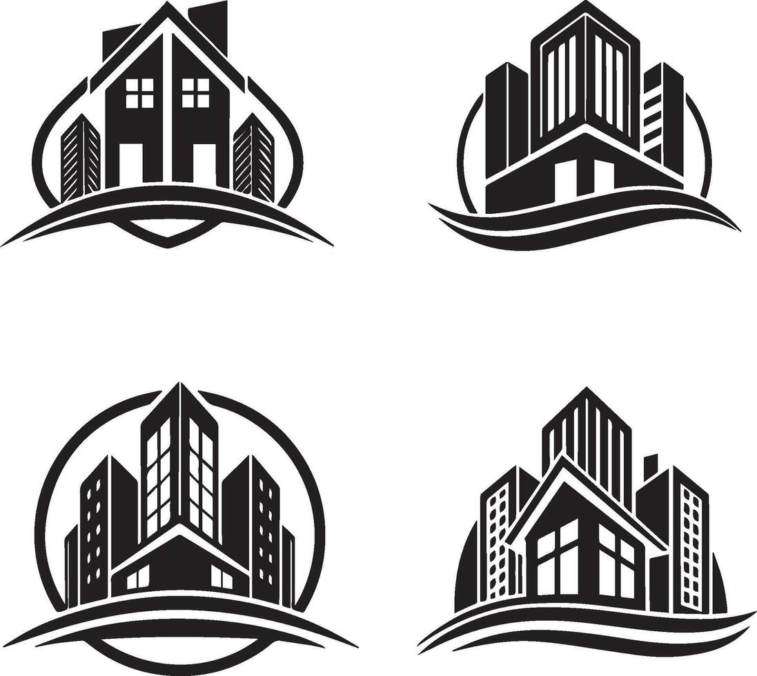 Set of silhouette houses vector