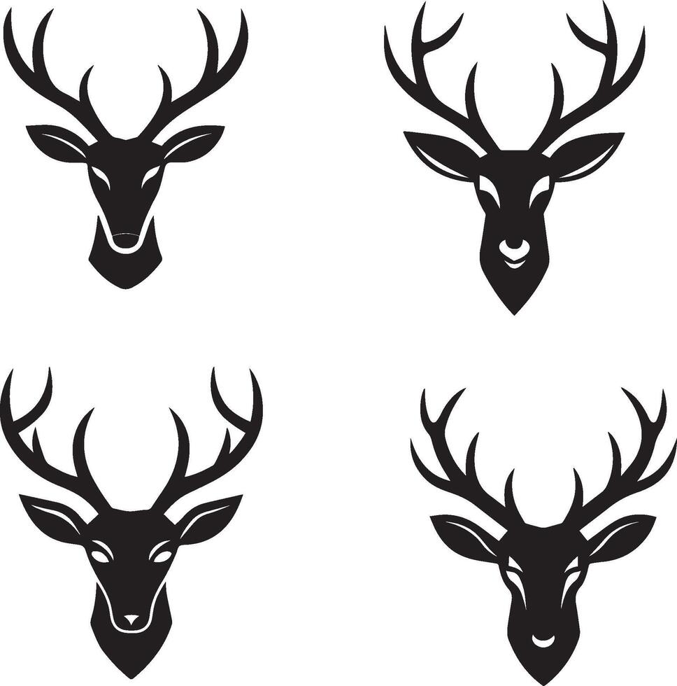 Set of deer face silhouettes vector