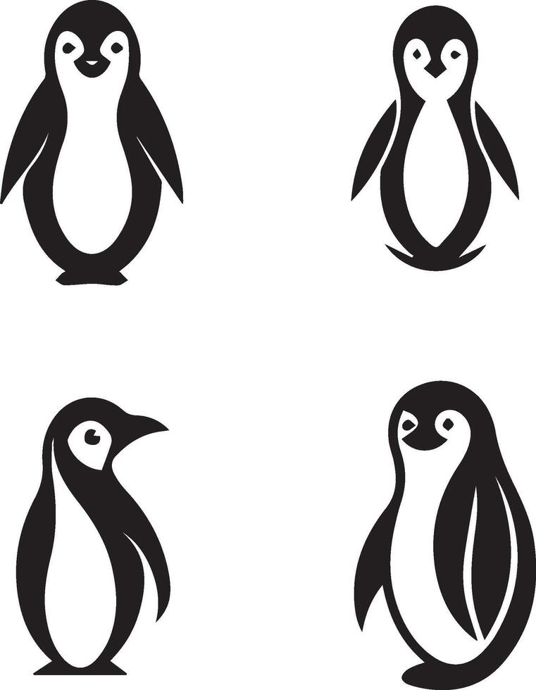set of silhouette penguins vector