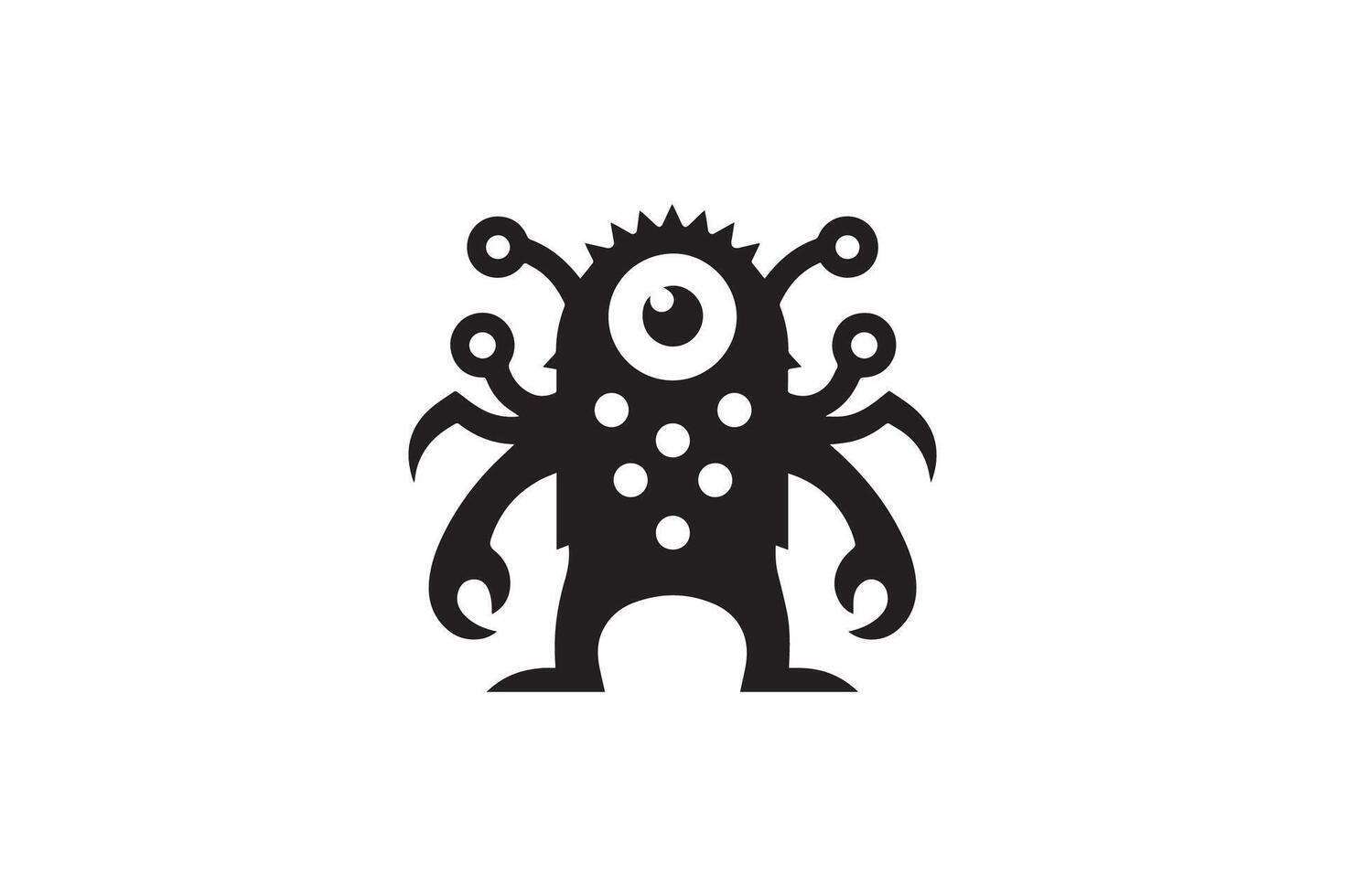 A black and white logo of a monster with eyes vector