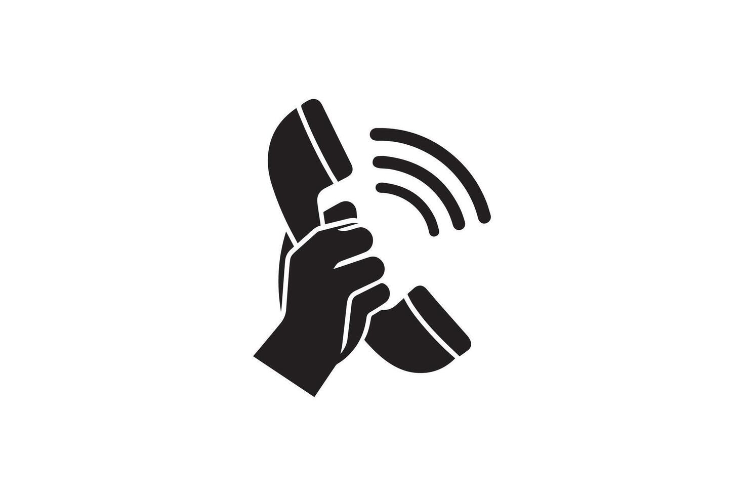Hand holding phone icon on white background vector