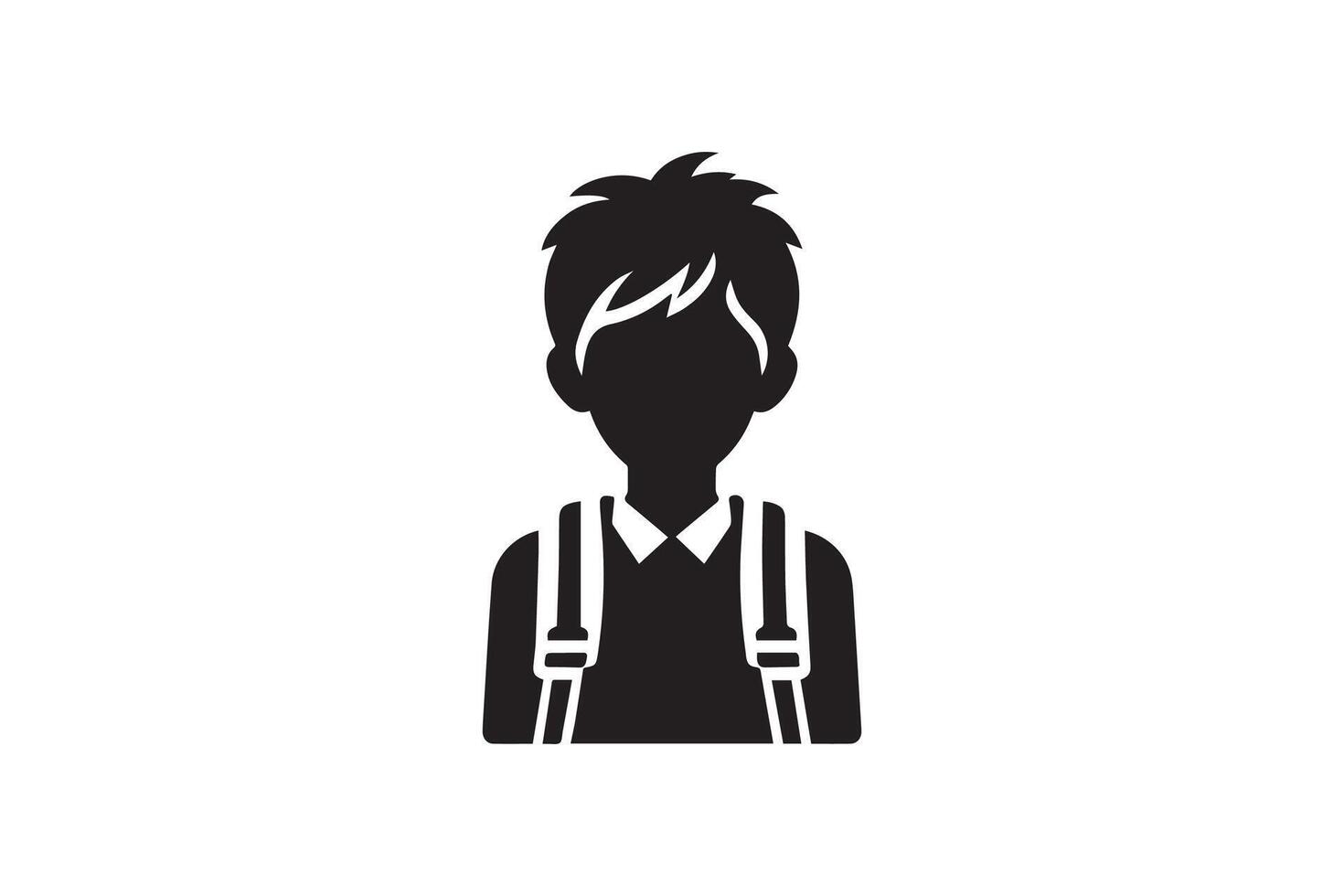 A black and white silhouette of a boy with a backpack vector