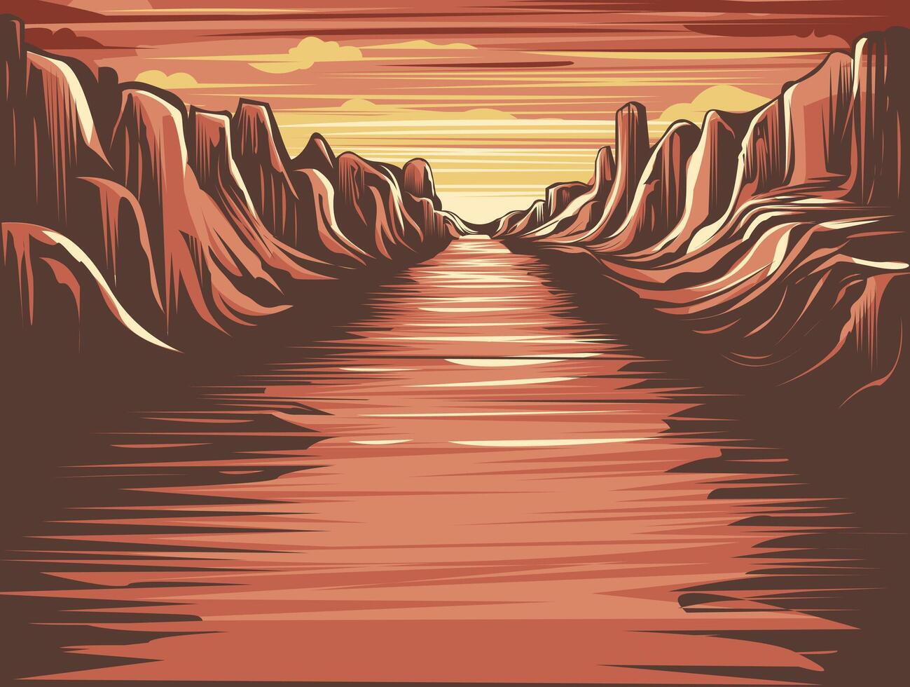 Canyon View with Stylized Rocky Terrain and River Path vector