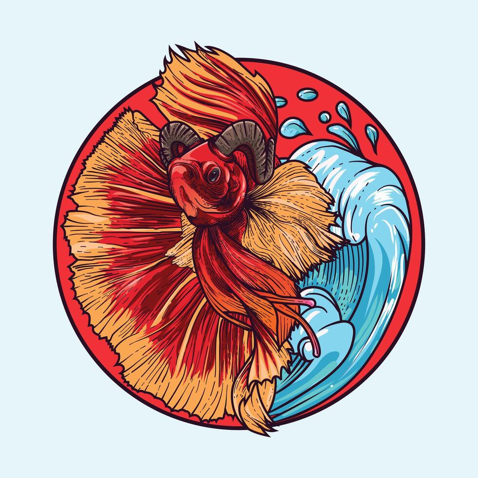 Colorful Betta Fish with Flowing Fins and Splashing Water Background vector