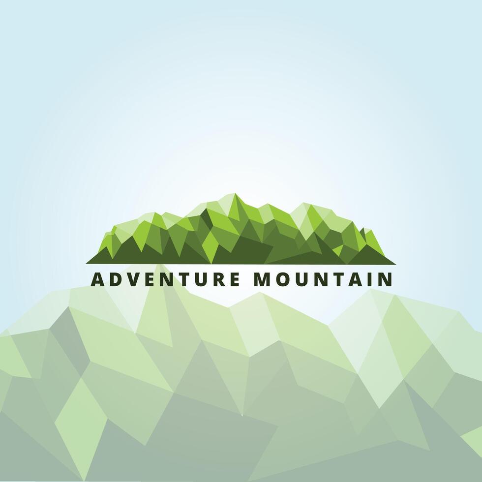 Adventure Mountain Logo in Green Polygonal Style on Soft Background vector