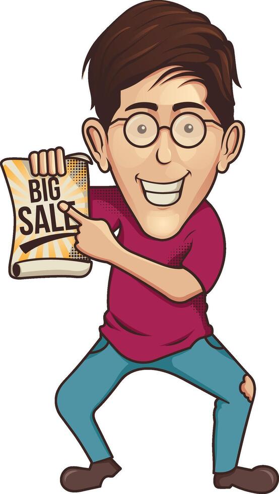 Cartoon Guy Announcing a Big Sale vector