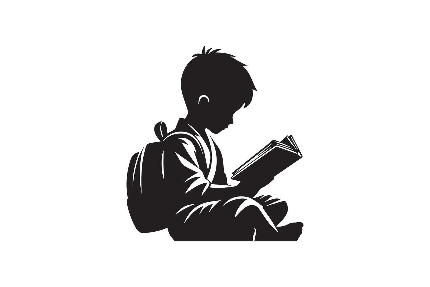 Silhouette of a boy reading a book vector