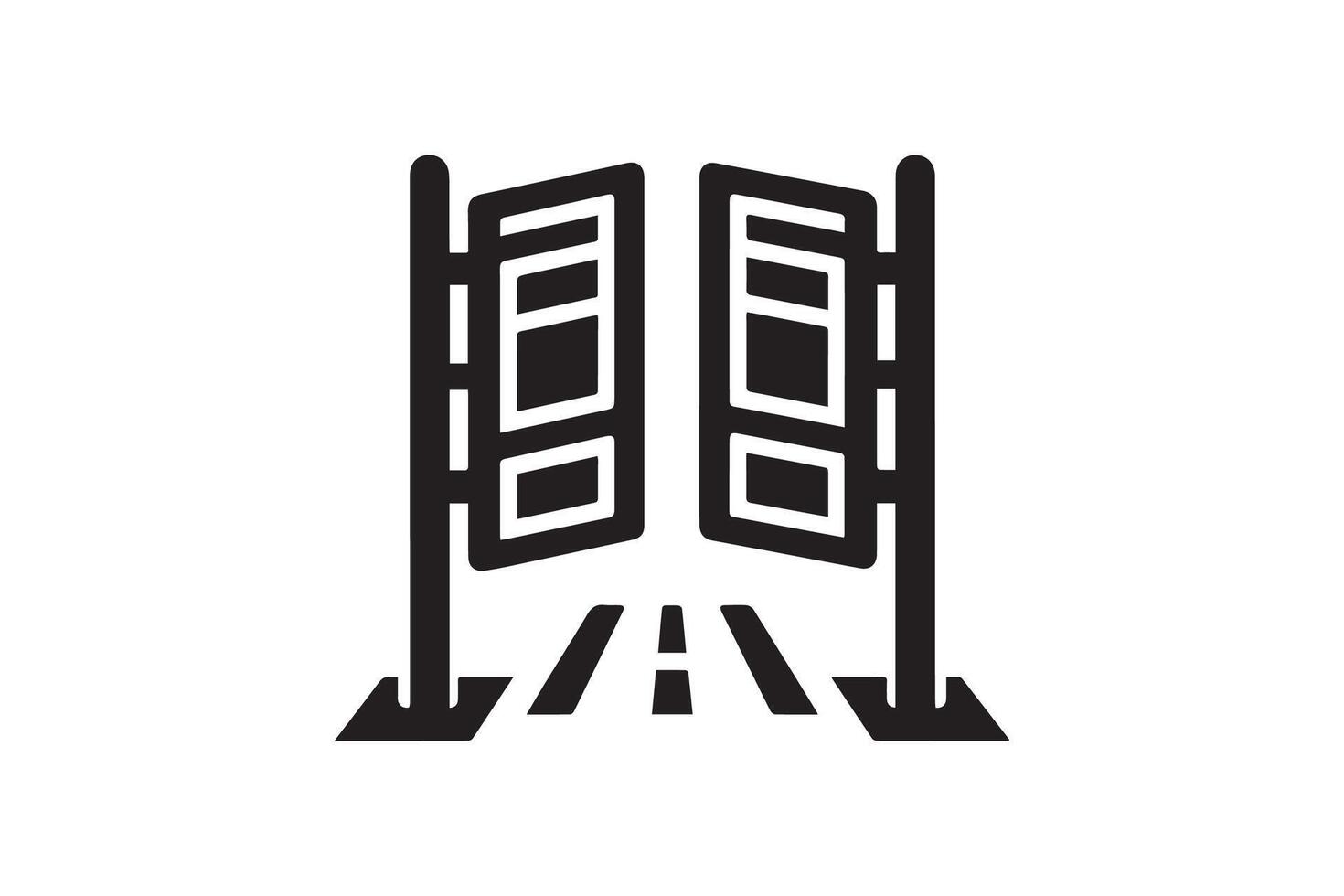 A black and white image of two doors with a road in the background vector