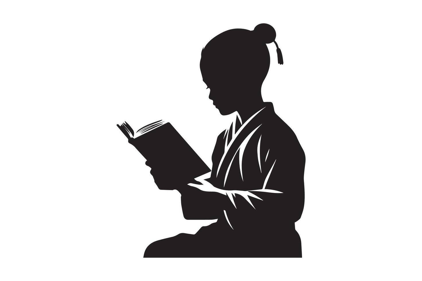 Silhouette of a woman reading a book vector