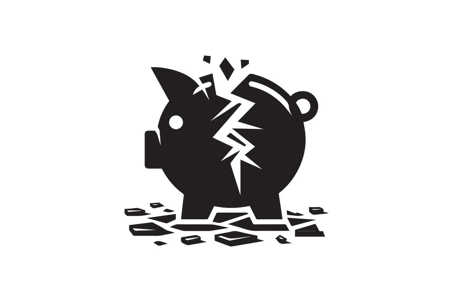 A black and white logo of a piggy bank with a broken piece vector