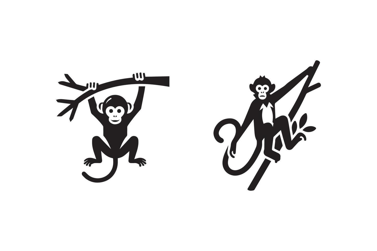 Monkeys on tree branch icon set vector