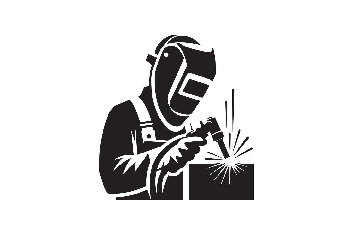 Welder welding metal on a box icon vector