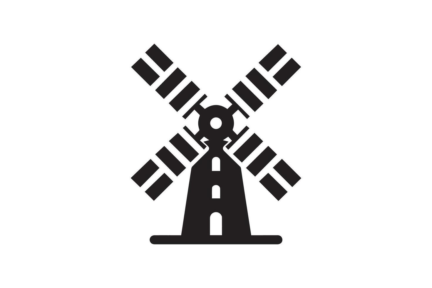 A black and white illustration of a windmill vector