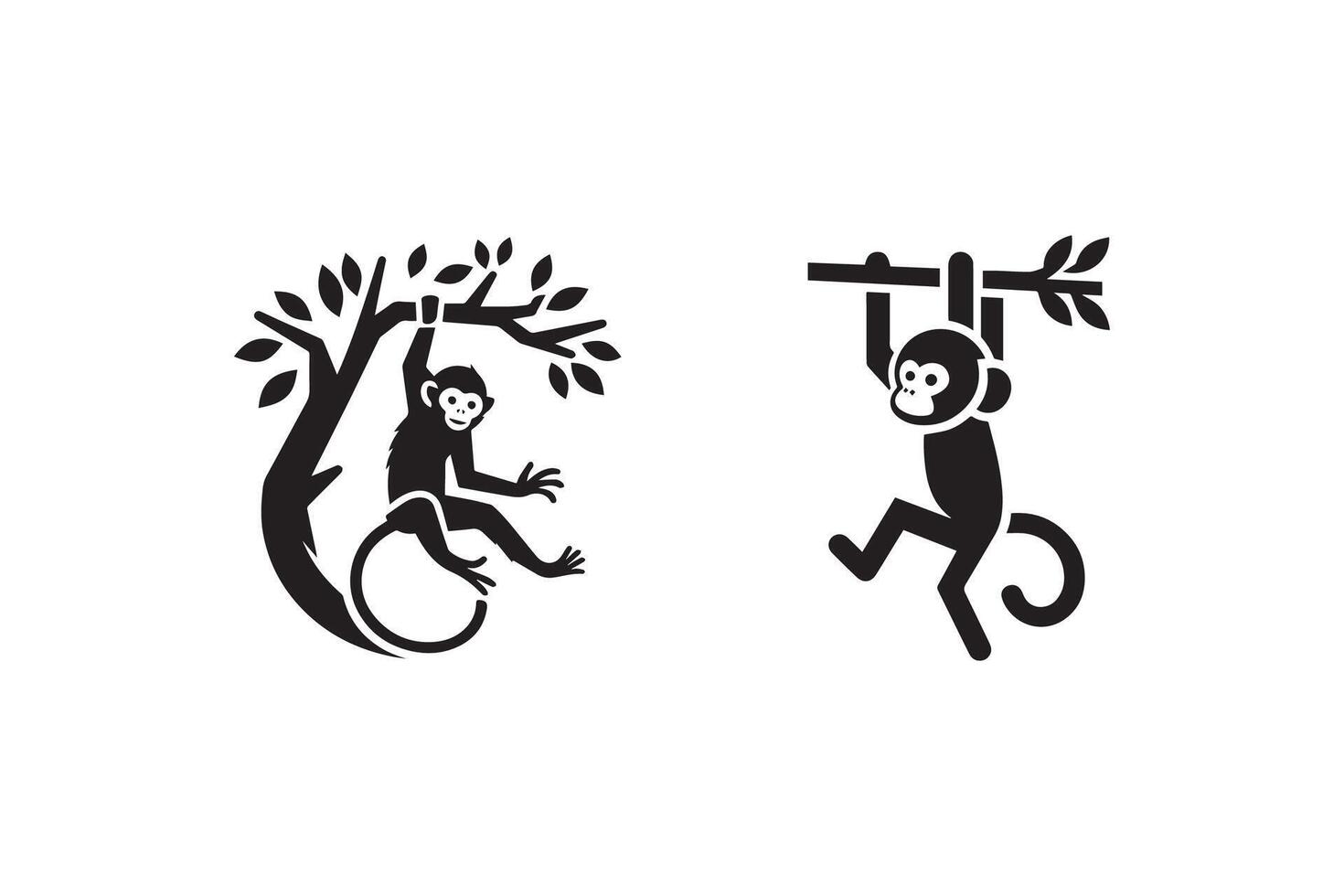 Monkey and monkey hanging on tree vector
