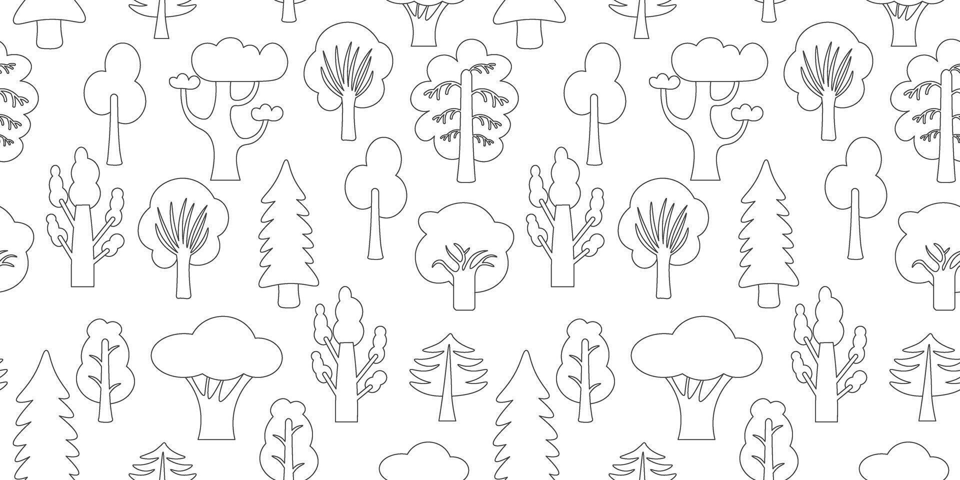 seamless pattern with linear trees in doodle style. vector