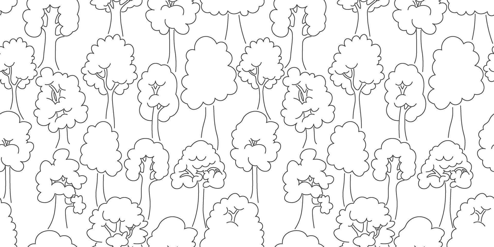 pattern with linear trees in doodle style. vector