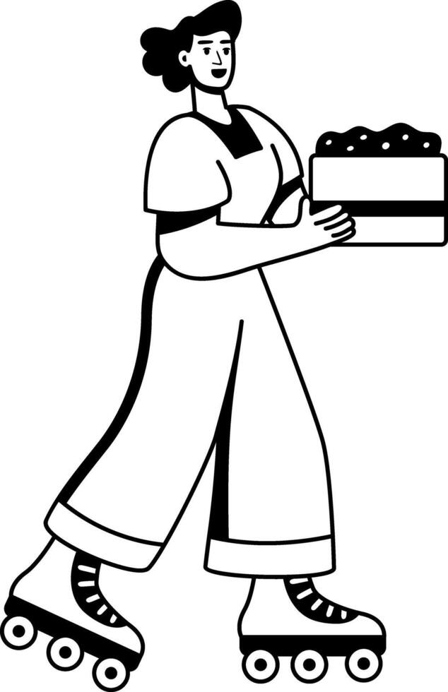 A glyph illustration of a delivery girl wearing skates vector