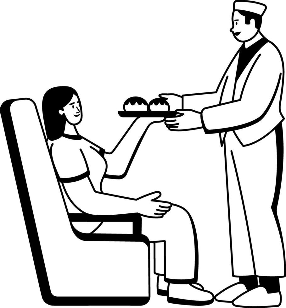 A glyph illustration of a character serving meal to woman vector